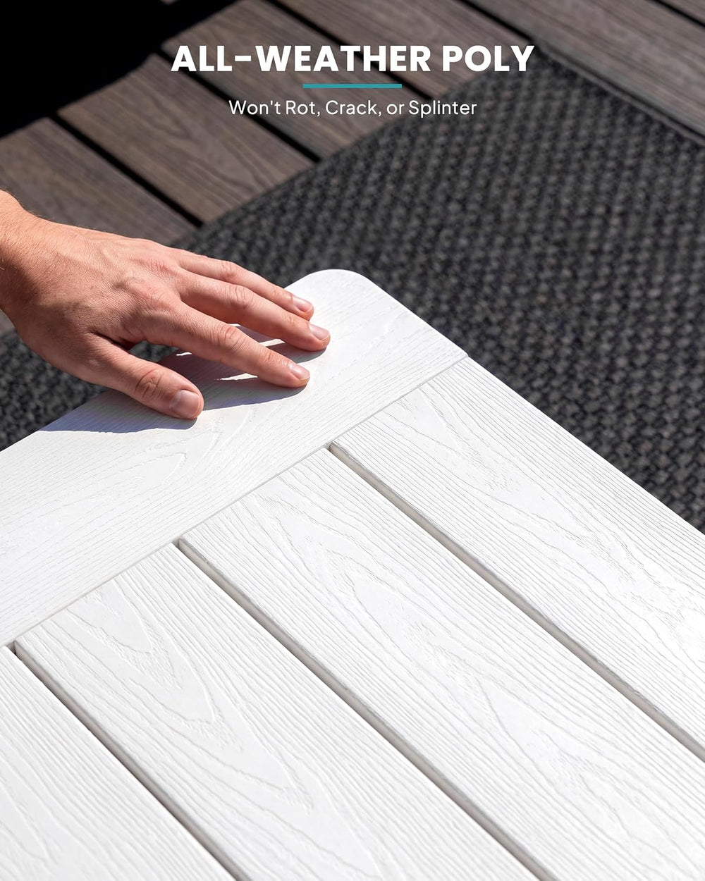 White Outdoor Coffee Table for Patio 35.4 x 17.5 x 16.1 Poly Lumber