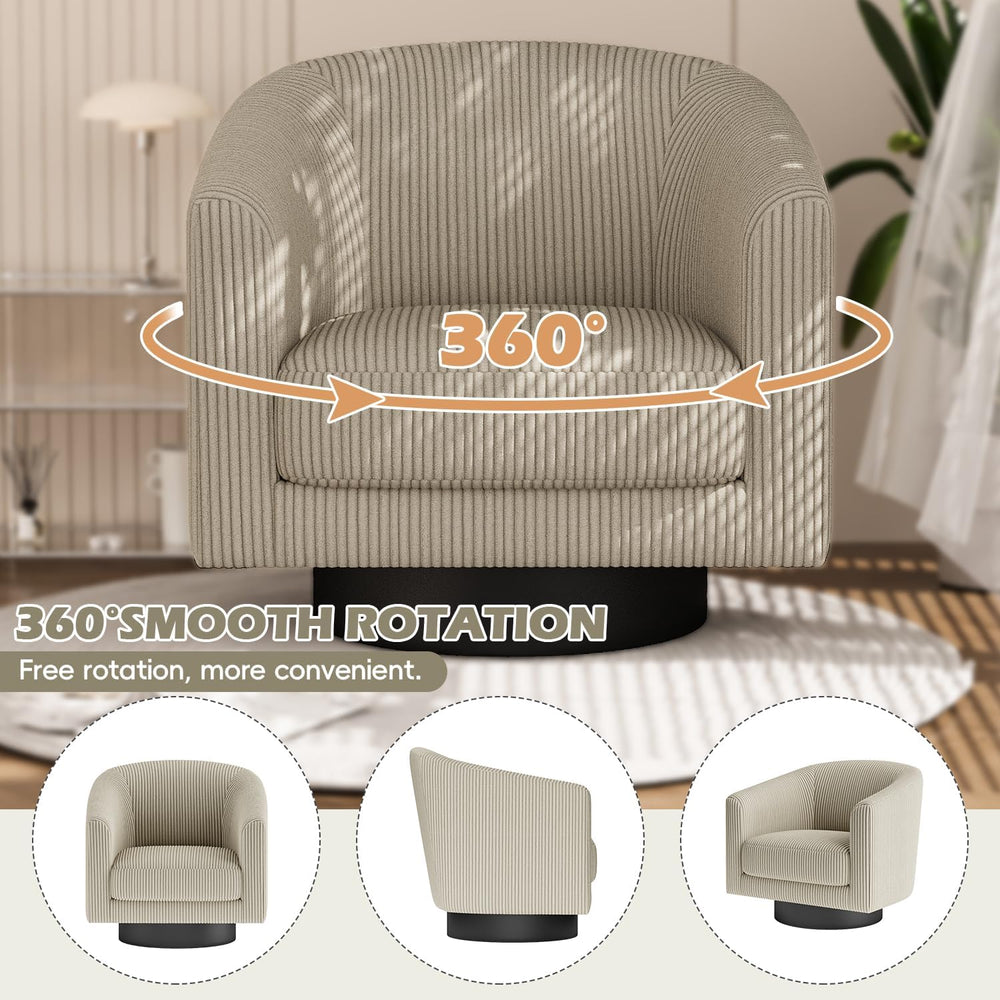 360° Swivel Accent Chairs, Corduroy Barrel Armchair. Camel