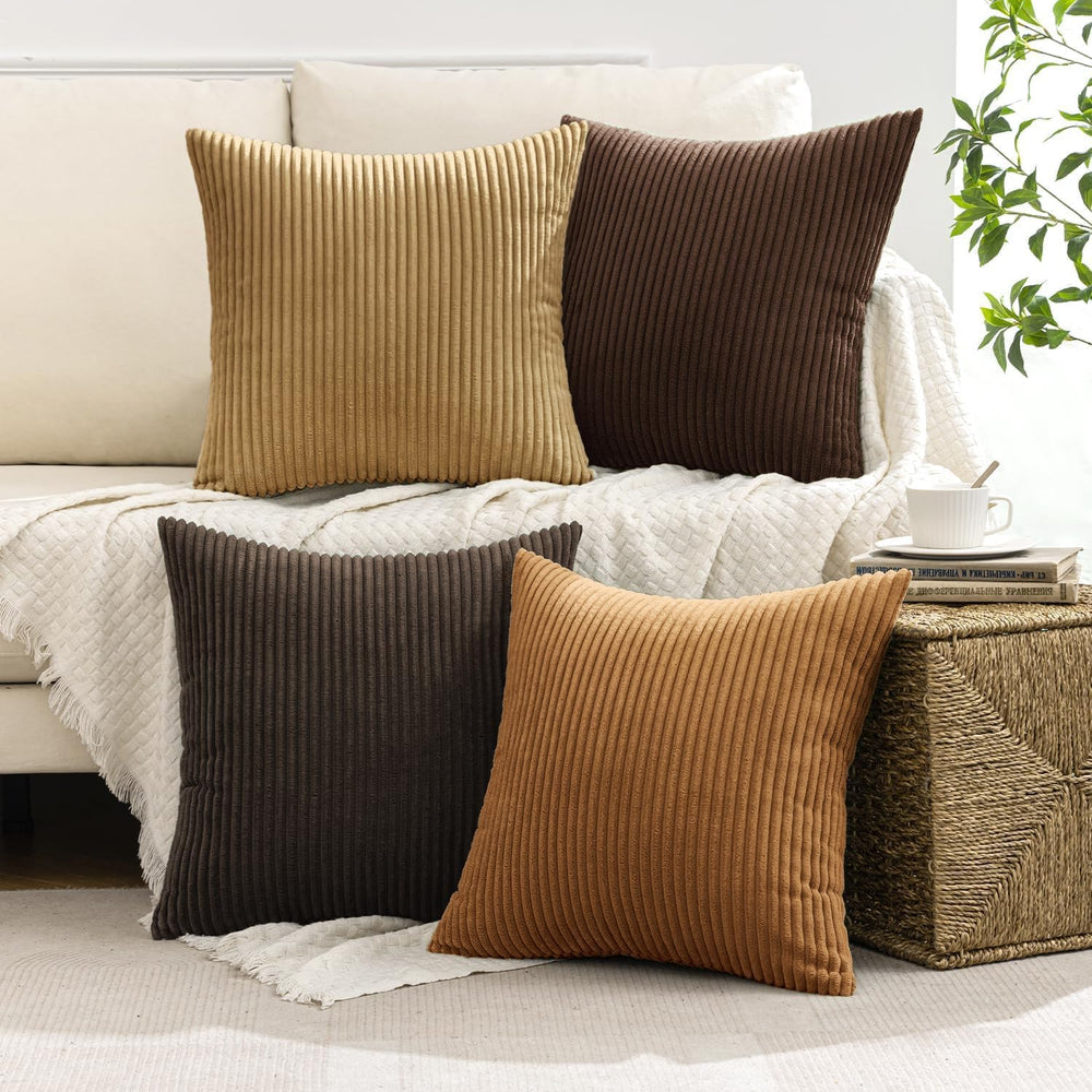 MIULEE Fall Corduroy Decorative Throw Pillow Covers Camel Brown 20x20