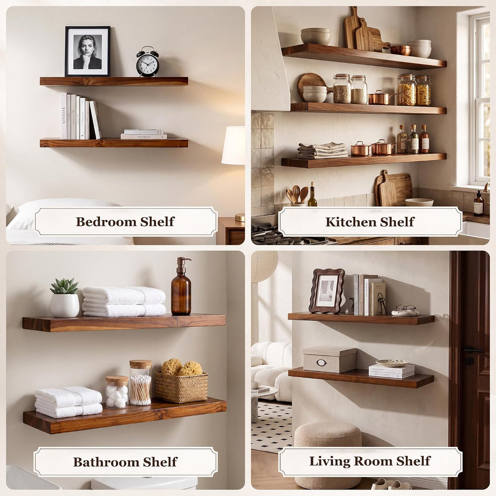 48Inch Floating Shelf, Solid Teak Wood Wall Shelf