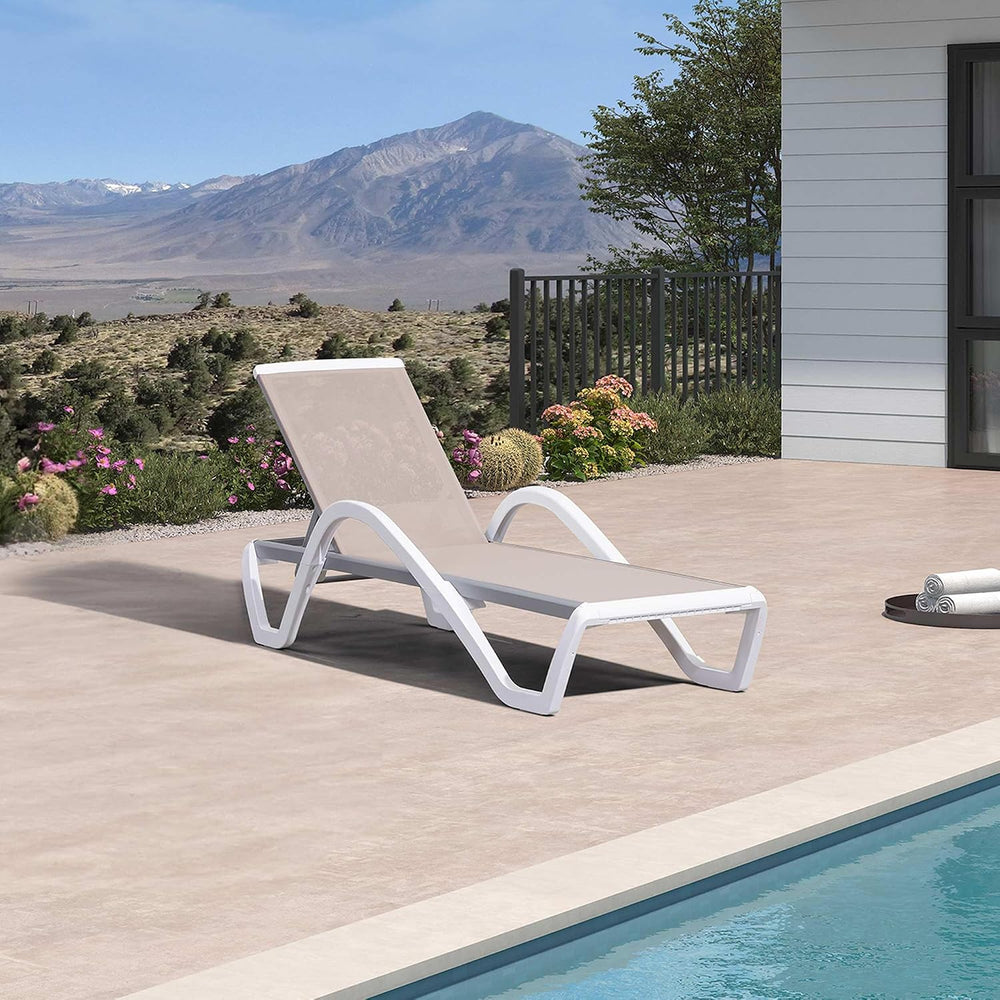 PURPLE LEAF Patio Chaise Lounge 1 Piece Plastic Arm Chair, Stackable, Khaki