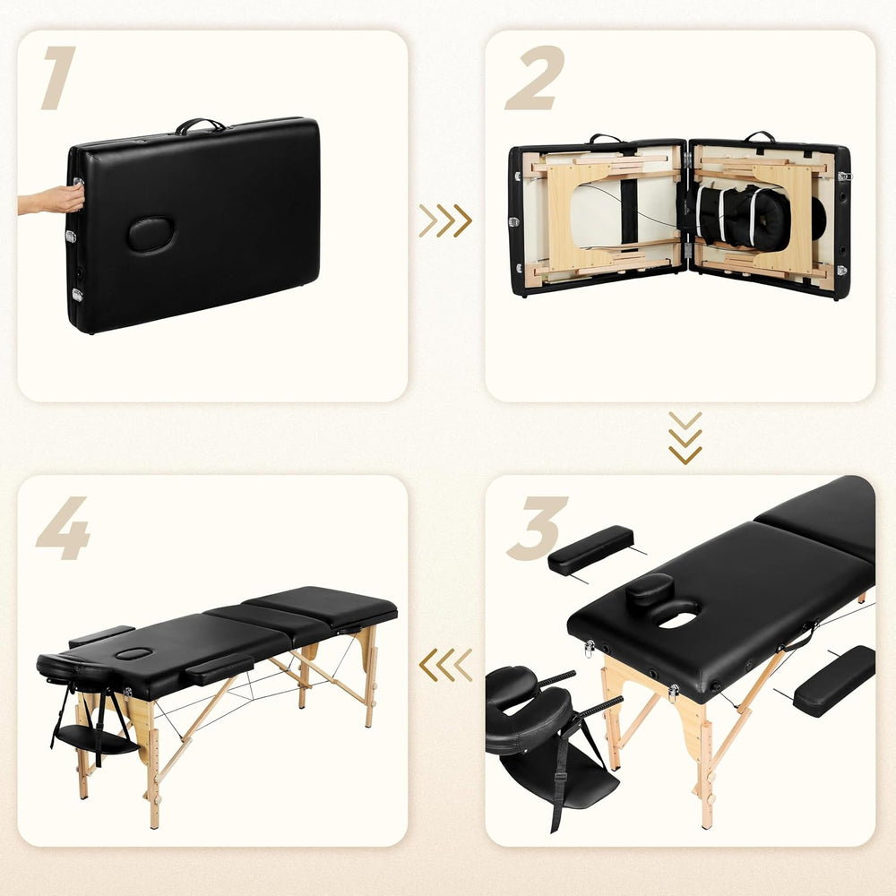 Yaheetech 3 Section Massage Bed with Stool Set Portable & Foldable Black