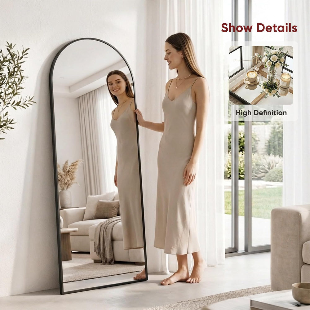 Antok 58" x 20" Arched Full Length Floor Mirror, Aluminum Frame, Black