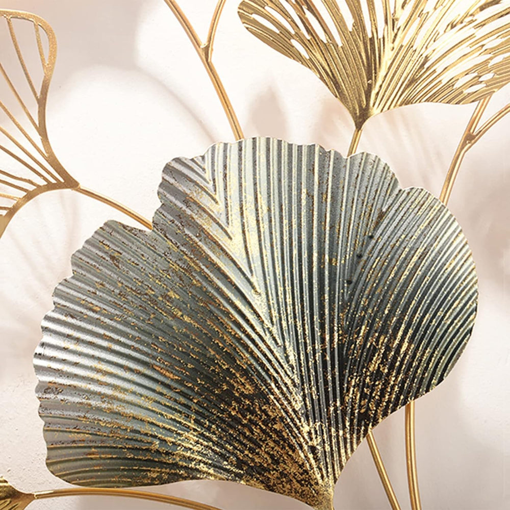 CDDUOLA 3D Room Wall Decor, Handmade Art Metal Round Golden Ginkgo Leaf Decor...
