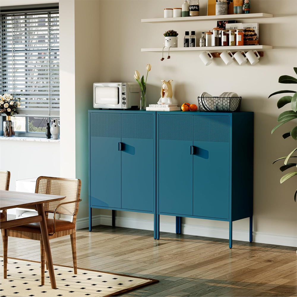COFaR Peacock Blue Metal Cabinet, 47”H Modern Sideboard with Adjustable Shelv...