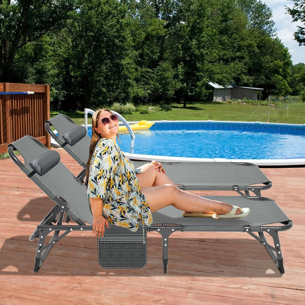 DoCred Chaise Lounge Chair, 5-Position Folding Outdoor Lounge Chair