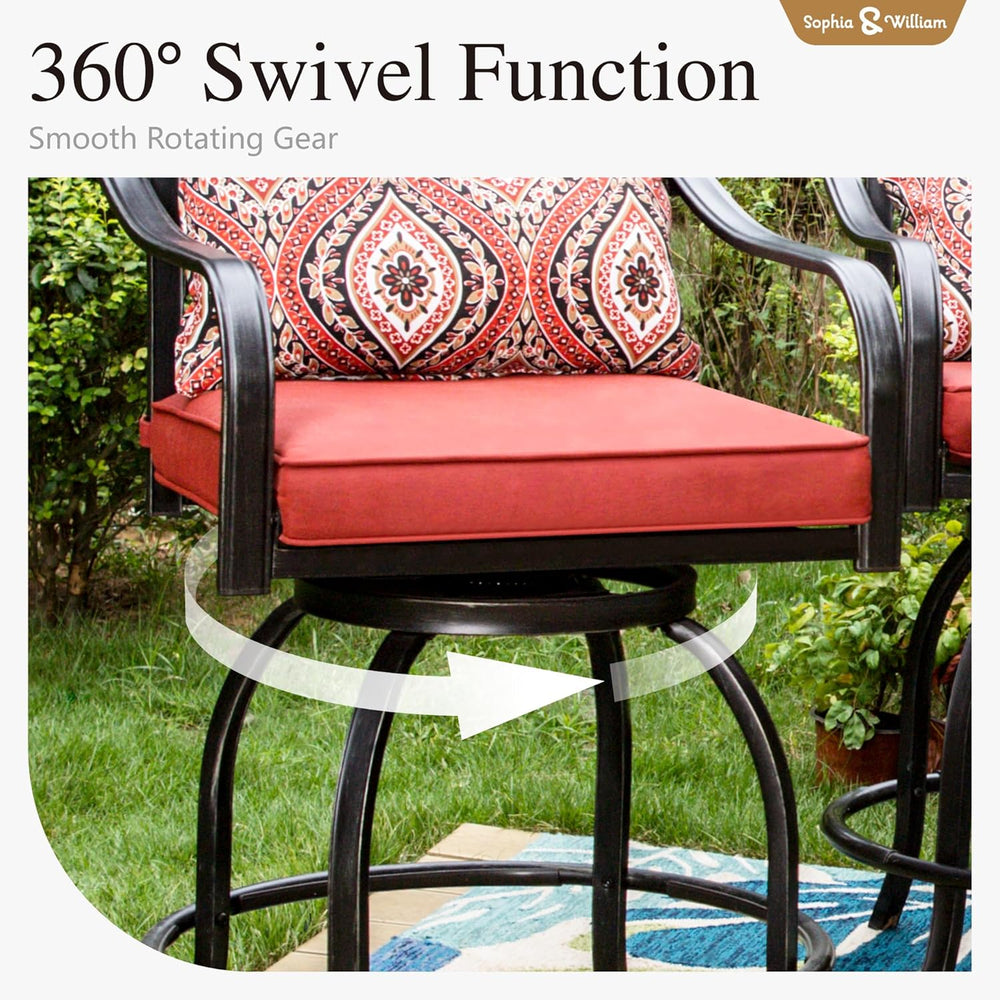 Sophia & William 3-Piece Counter Height Patio Table and Chairs, Red