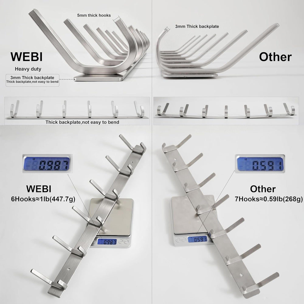 WEBI 2 Packs, Heavy Duty Stainless Steel 304 Hook Rail Coat Rack, Satin Finis...