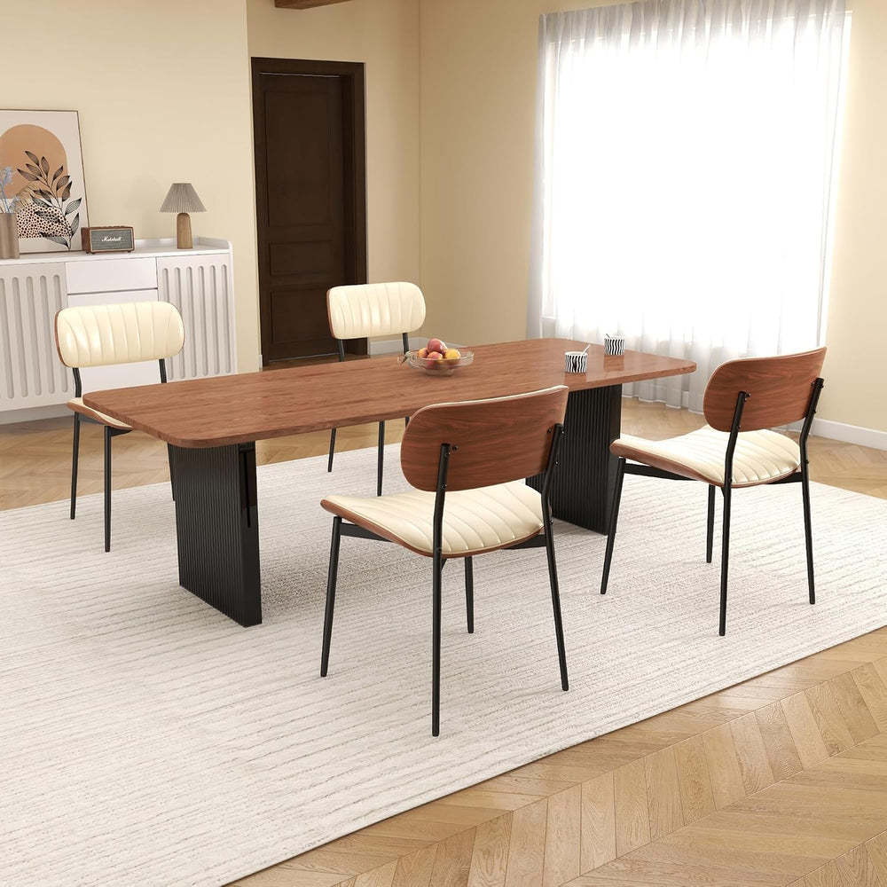 Modern Dining Chairs Set of 2,Upholstered PU Leather Kitchen Chairs,Beige