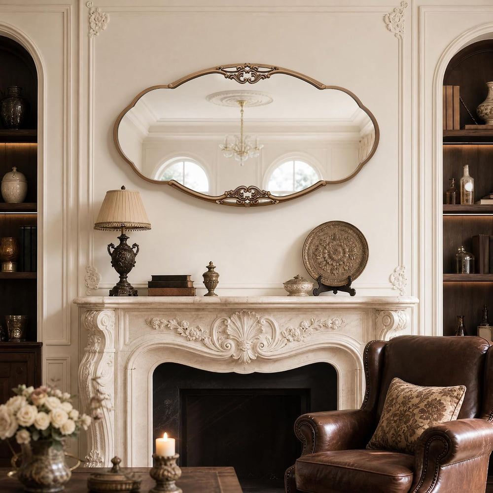 Besdomus Oversize Gold Oval Mirror: 48"x26" Large Antique Ornate Mi...