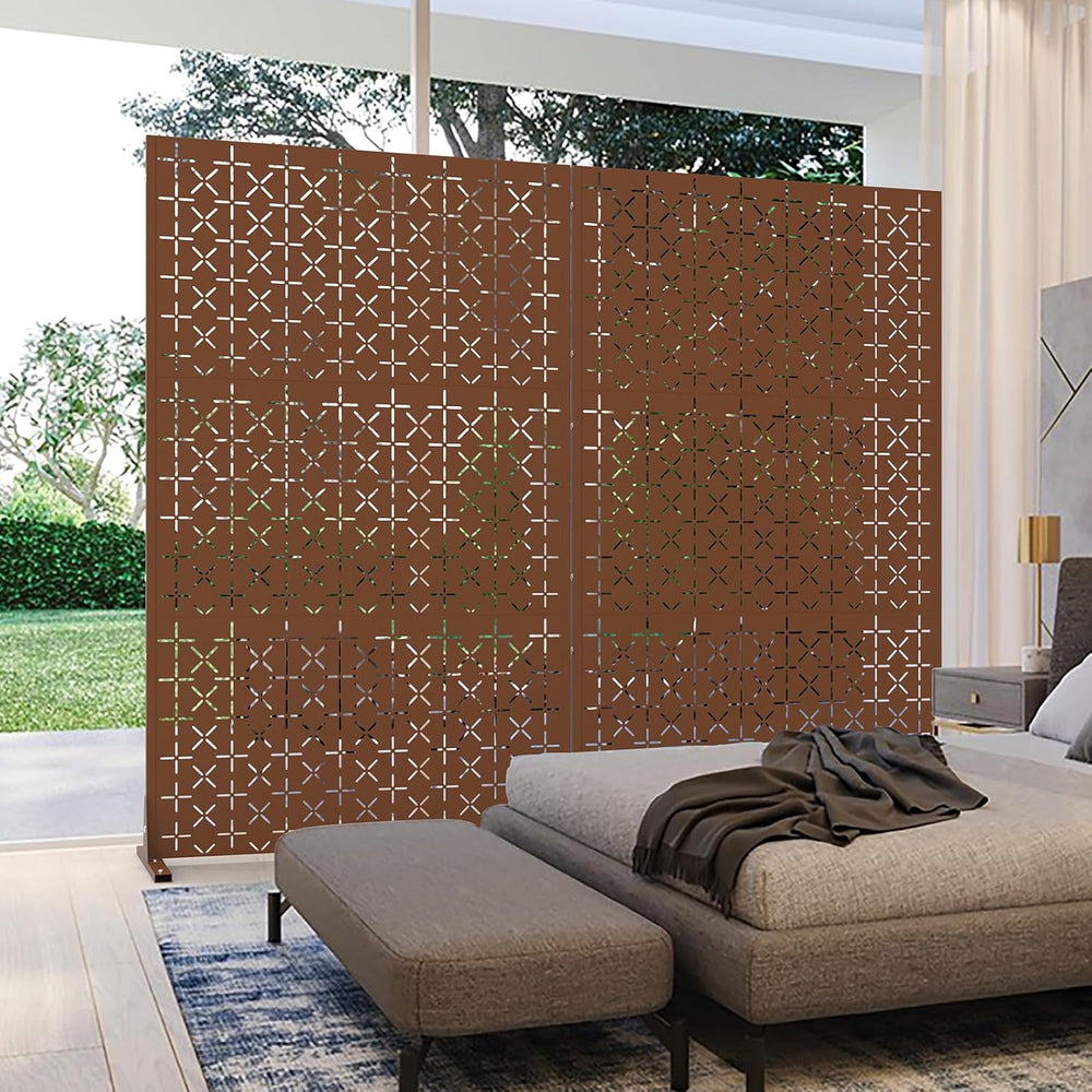 Metal Privacy Screen Outdoor with Stand, 6 ft Tall Decorative Privacy