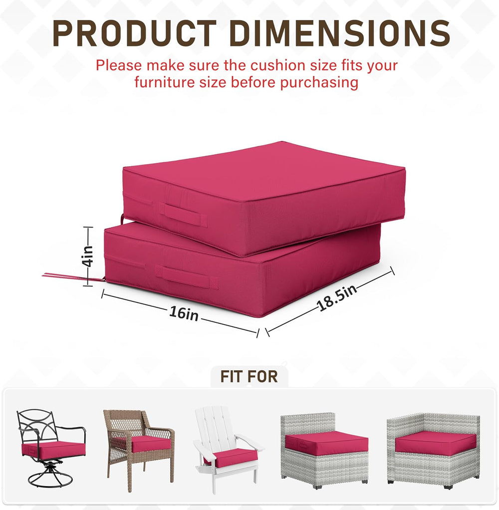 Patio Chair Cushions 18.5 x 16 x 4 Inch Waterproof Outdoor Seat Cushions for ...