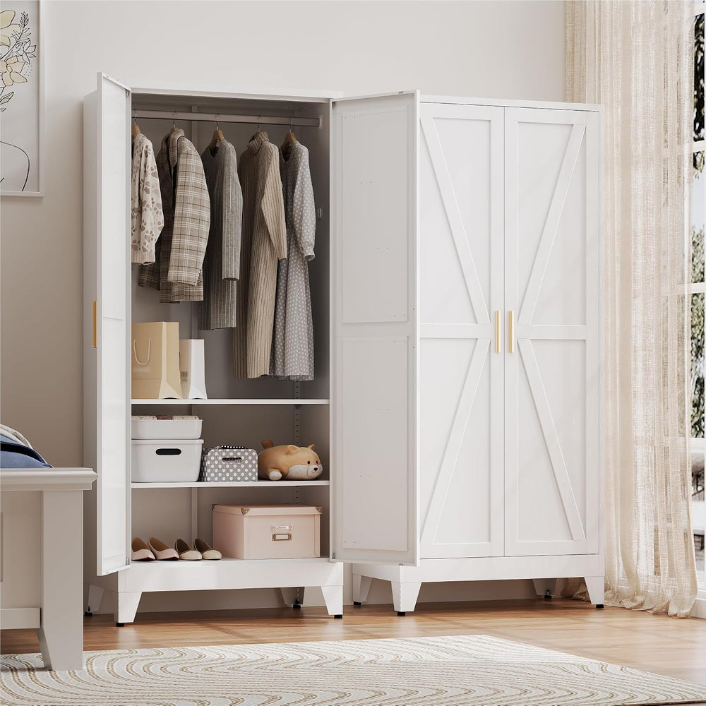 Baborokic Metal Armoire Wardrobe Closet with Hanging Rod,71H Metal Cabinet wi...