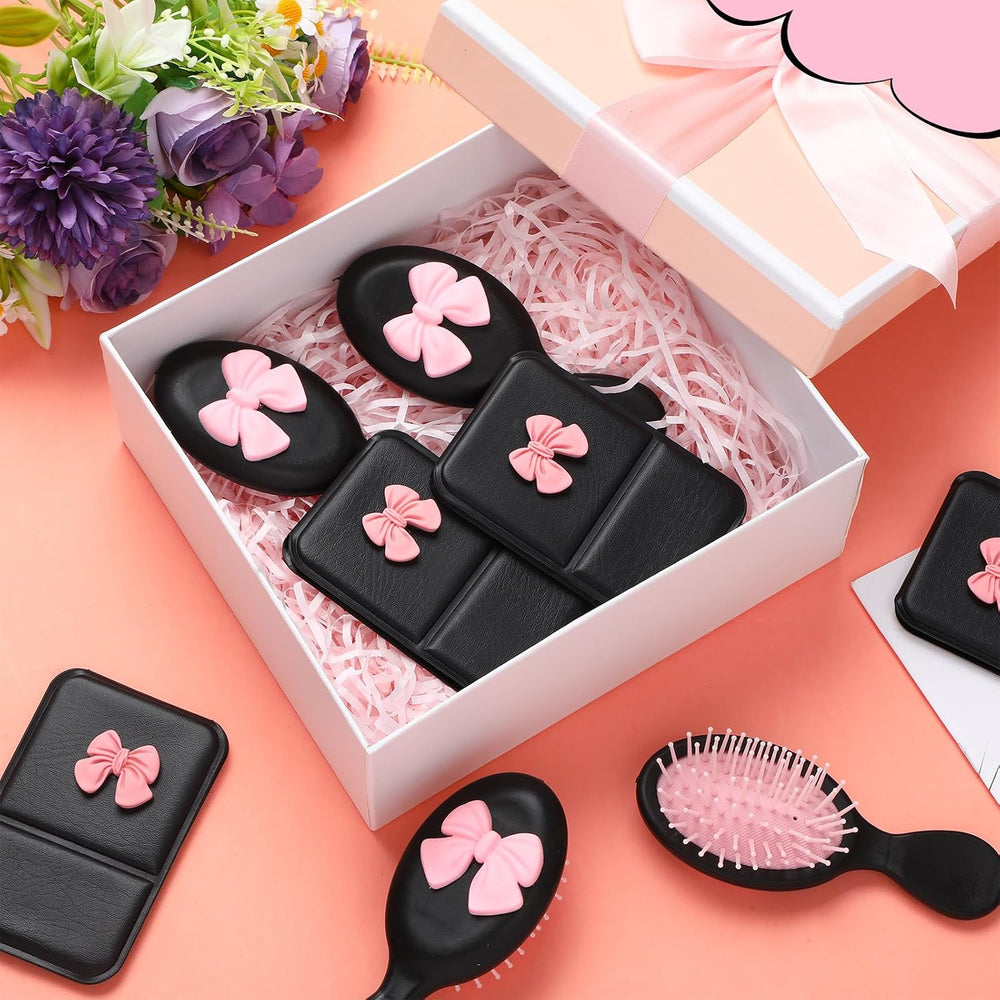 Amyhill 30 Pcs Coquette Bow Party Favor Compact Mirror Mini Hair Brush Travel...