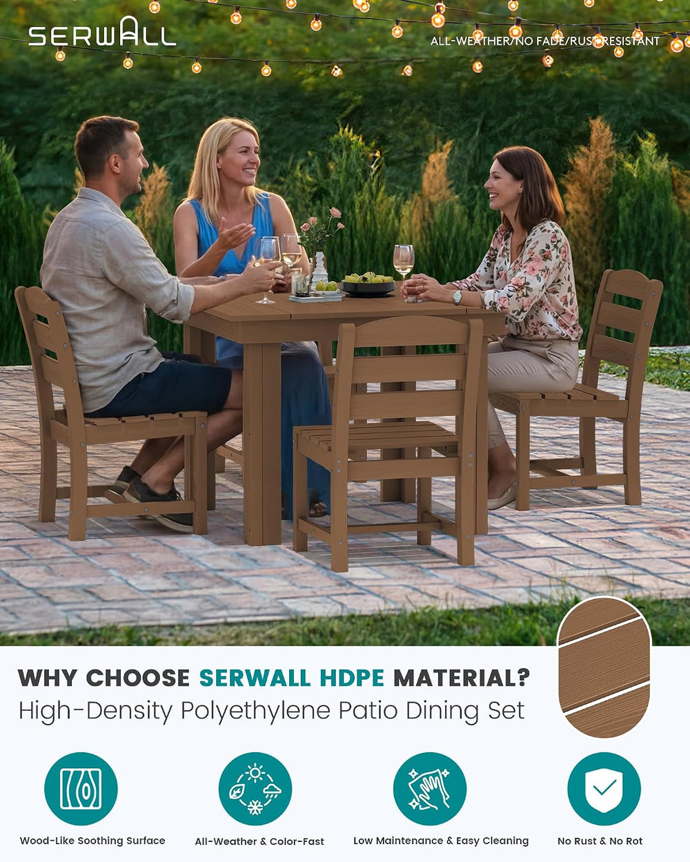 SERWALL HDPE Outdoor Square Dining Set for 4