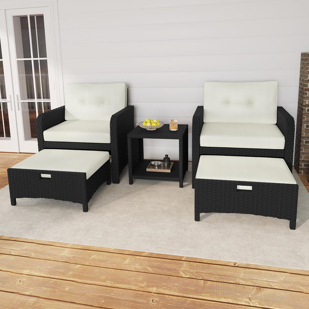 Yaheetech 5 Piece Patio Conversation Set with Ottomans, PE Wicker Balcony Fur...