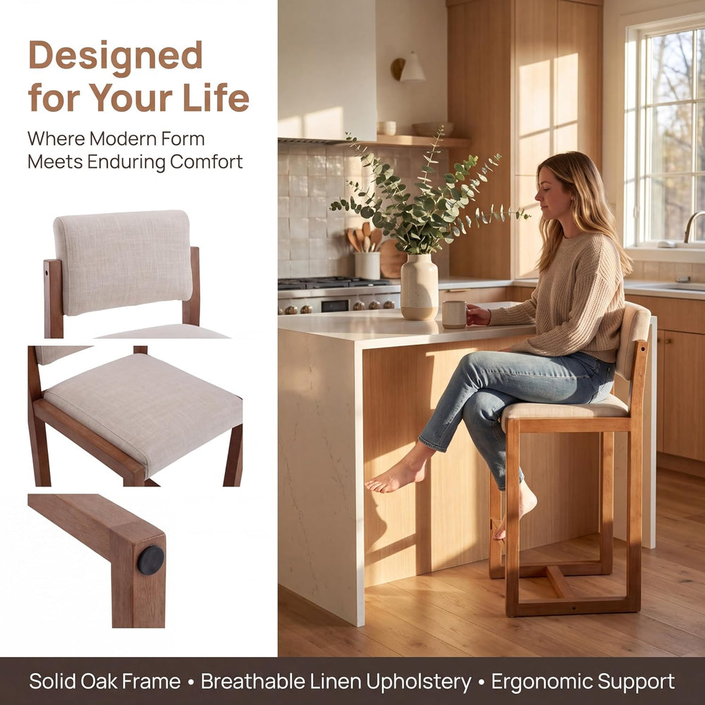 DUOMAY Modern 26" Counter Height Bar Stools Set of 2, Beige