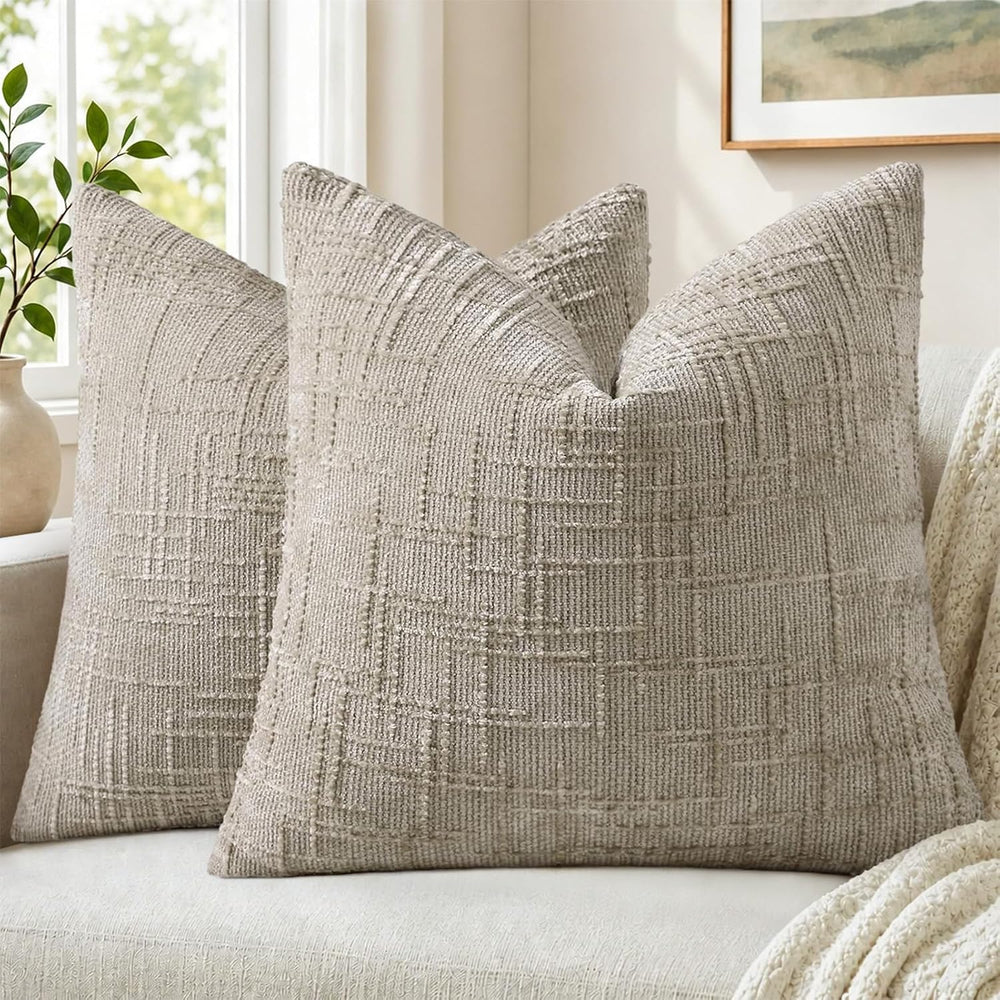 Pallene Light Brown Textured Chenille Throw Pillow Covers 24x24 Set of 2