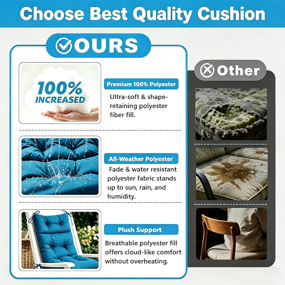 QILLOWAY Outdoor High Back Chair Cushion for Adirondack, All Weather Rocking ...