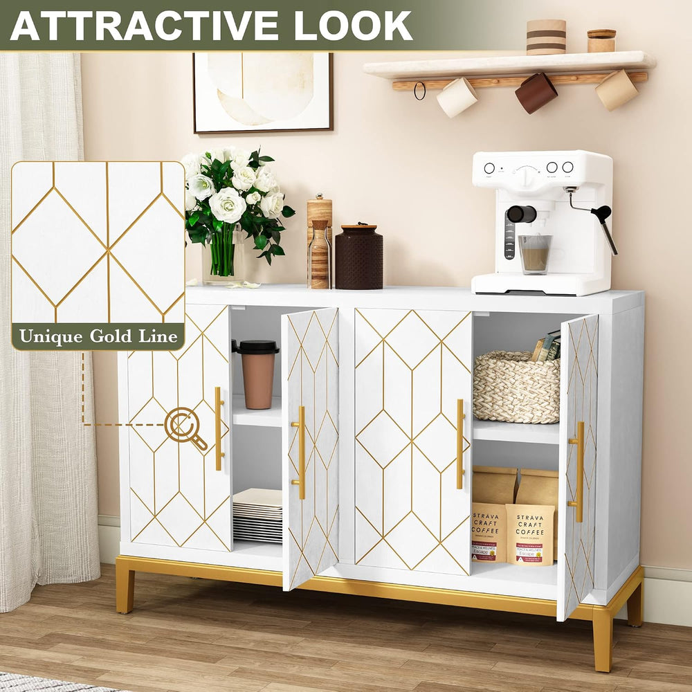 HLR Accent Cabinet with 4 Doors&Shelves, Sideboard Buffet Cabinet with Go...