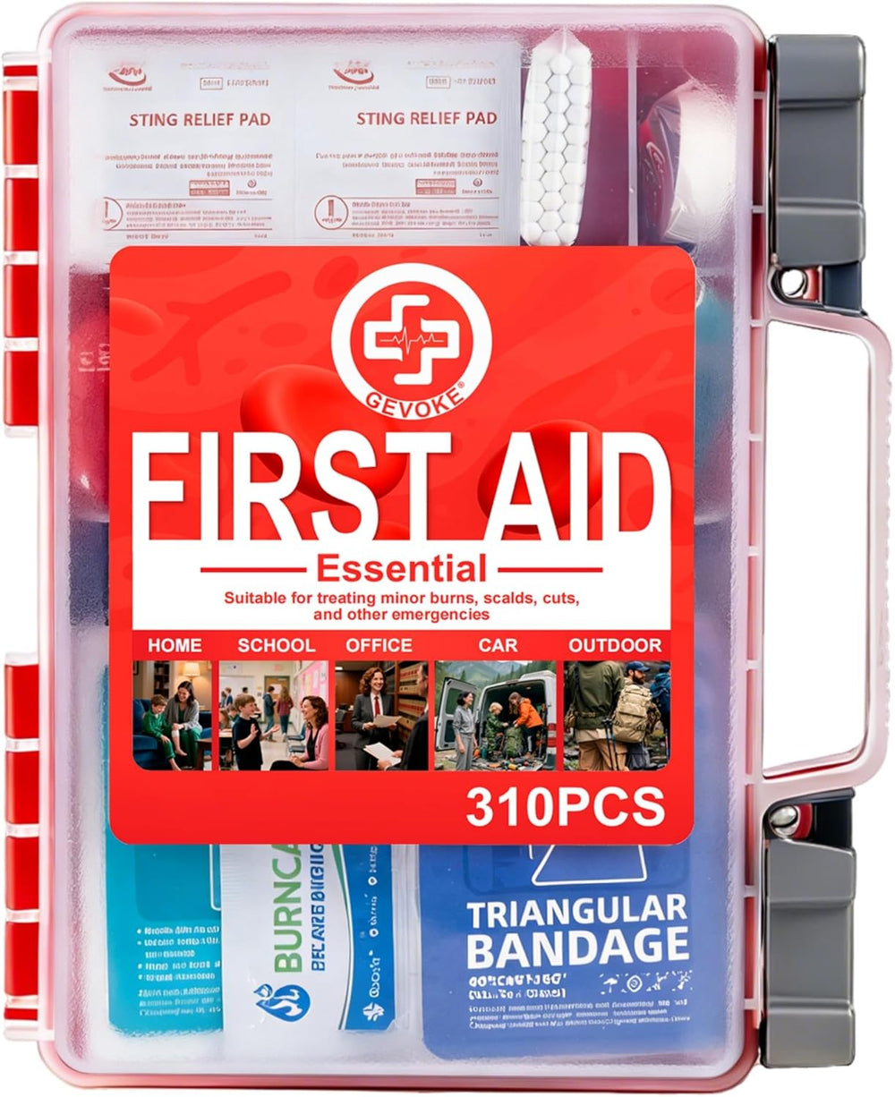 Gevoke Professional First Aid Kit, 310 Piece HardCase, Easy to Organize