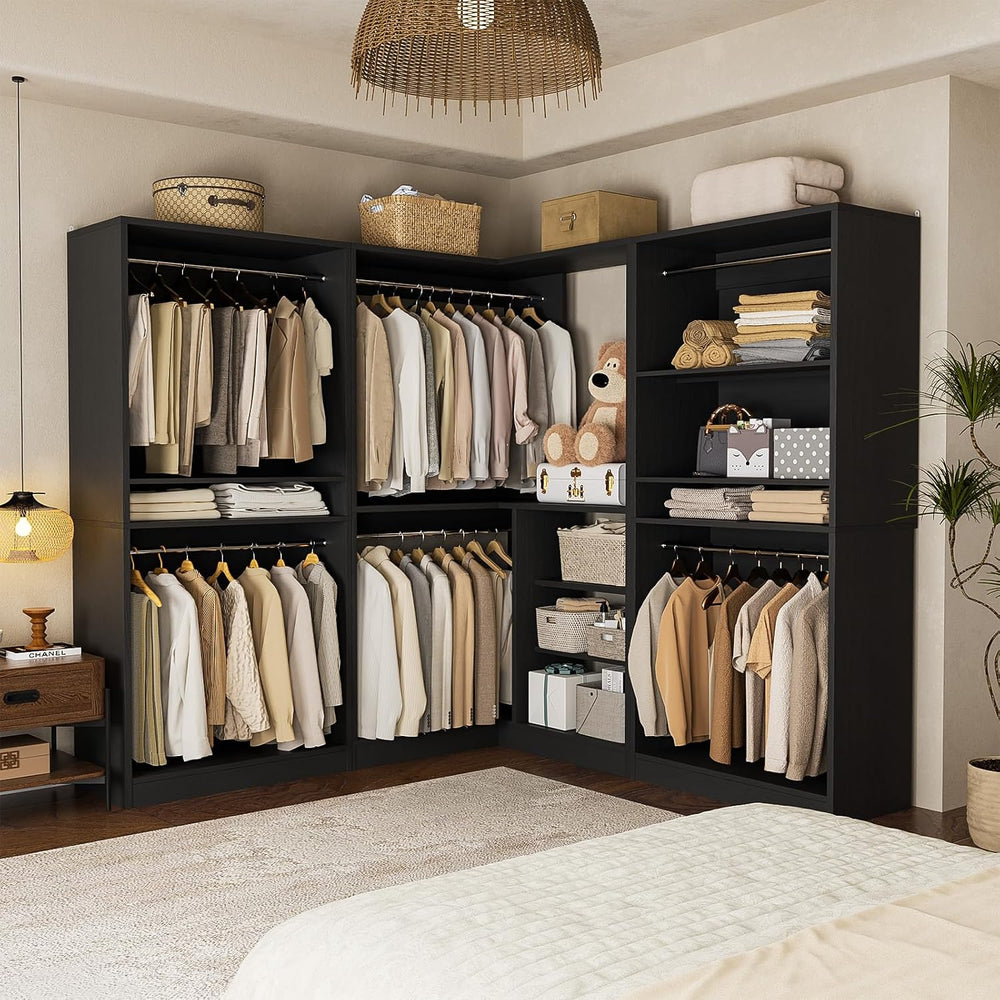Unikito 108” Corner Closet System, 3-Piece L-Shaped Closet Organizer with 2 C...