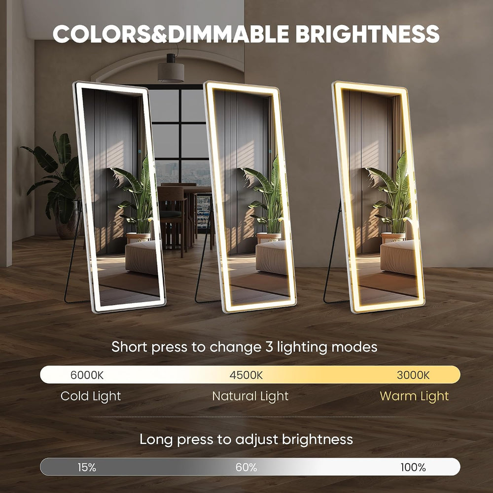LED Rectangular Full Length Mirror, 64"L x 21"W Body Standing Mirror