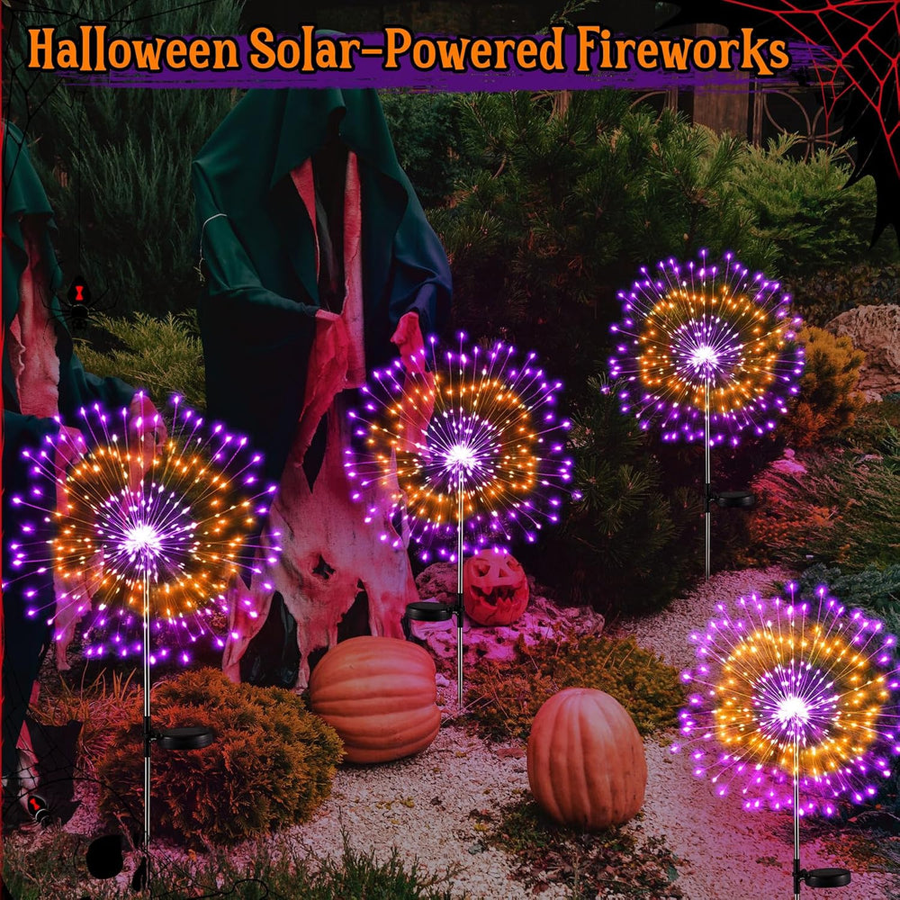 Tujoe 6 Pcs Halloween Solar Firework Lights, Orange Purple Dual