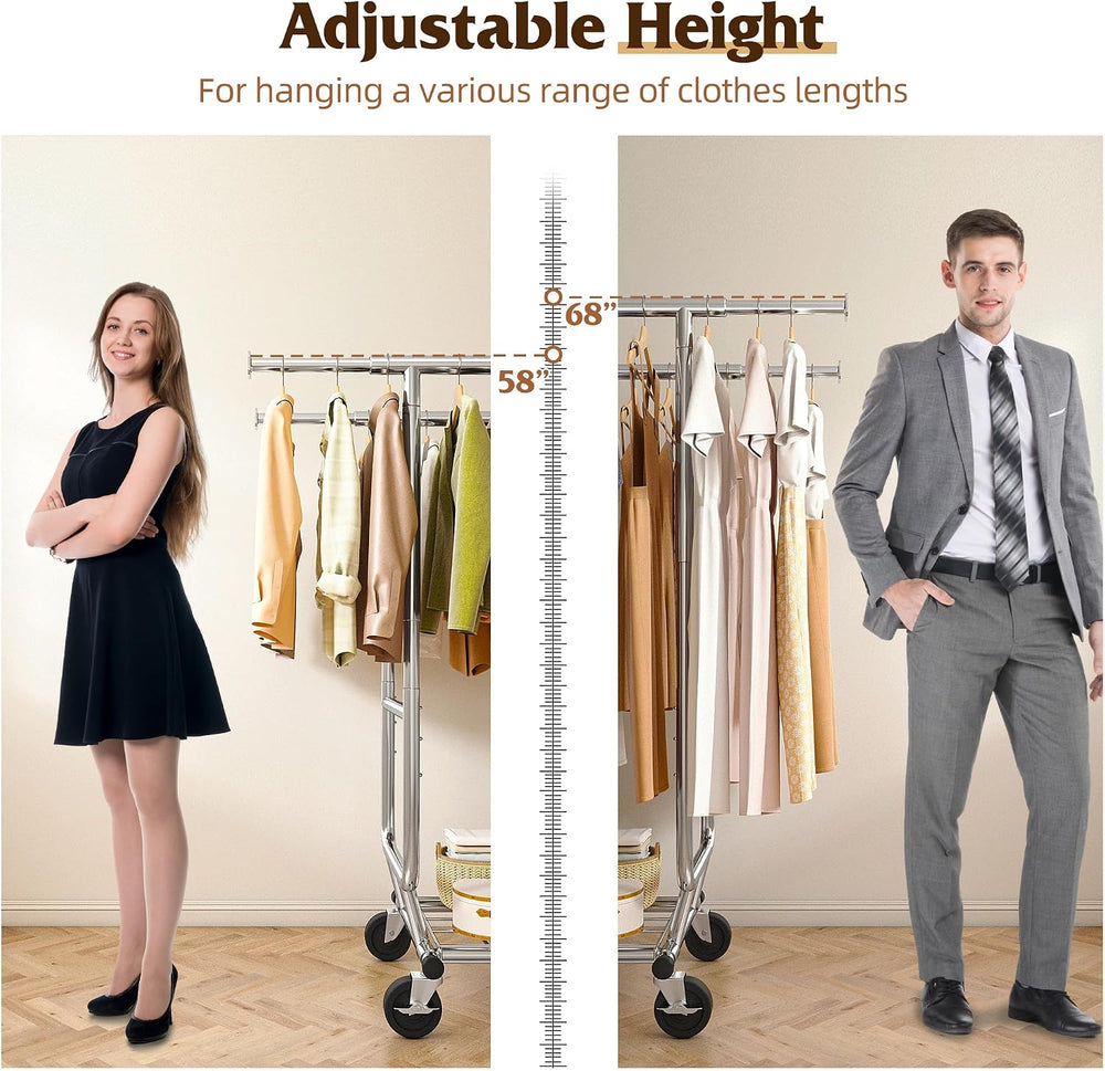 Raybee Heavy Duty Clothes Rack 650LBS Double Rods with Shelf Collapsible