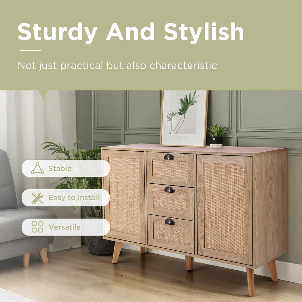 Sophia & William Rattan Cabinet, Storage Buffet with Drawers & Doors