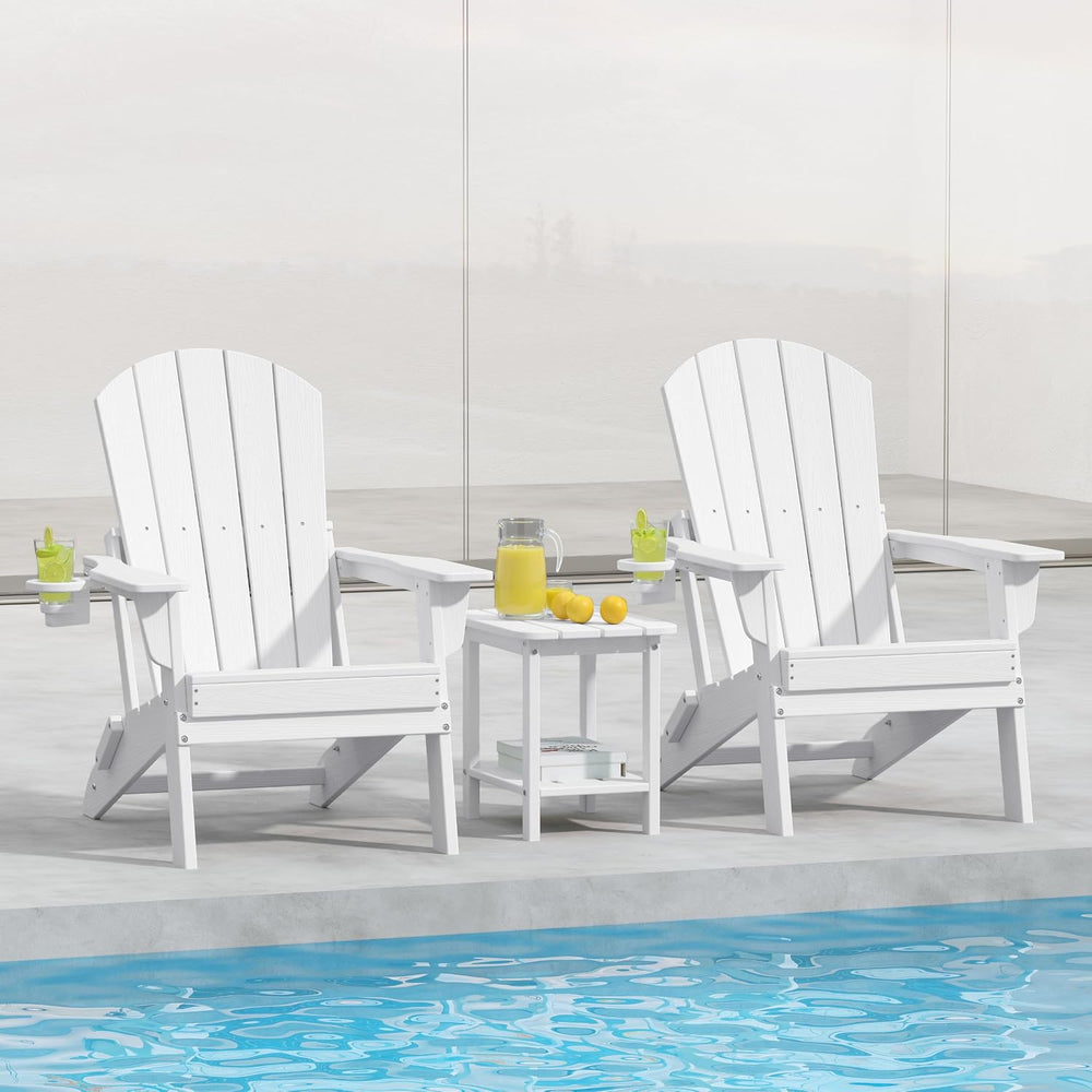 Adirondack Chair Set of 2 with Cup Holders&Table, White