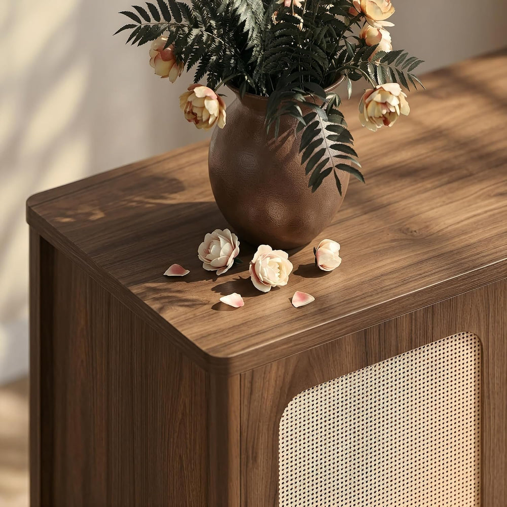 KISLOT 31.5" Rattan Buffet Cabinet with Storage, Sideboard with Adjustab...