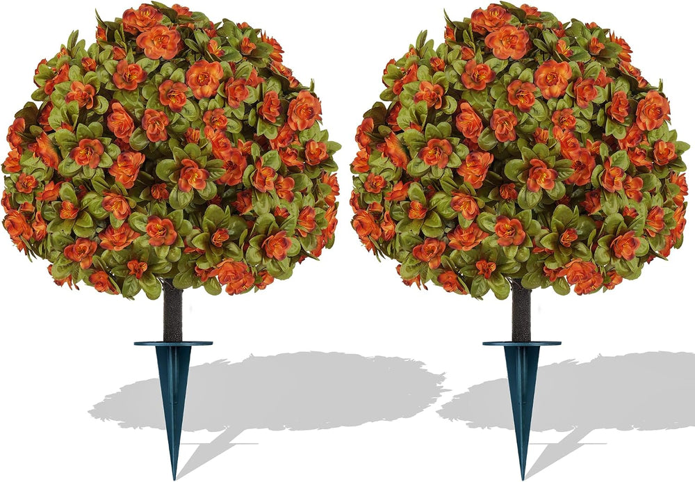 Grooy 2 Pack Artificial Fall Azlea Flower Topiary Balls for Outdoor