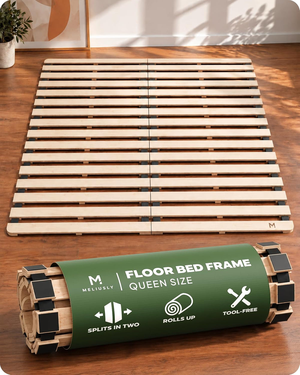 Floor Bed Frame Queen Size (62x82) – Foldable Japanese Futon Bed Frame