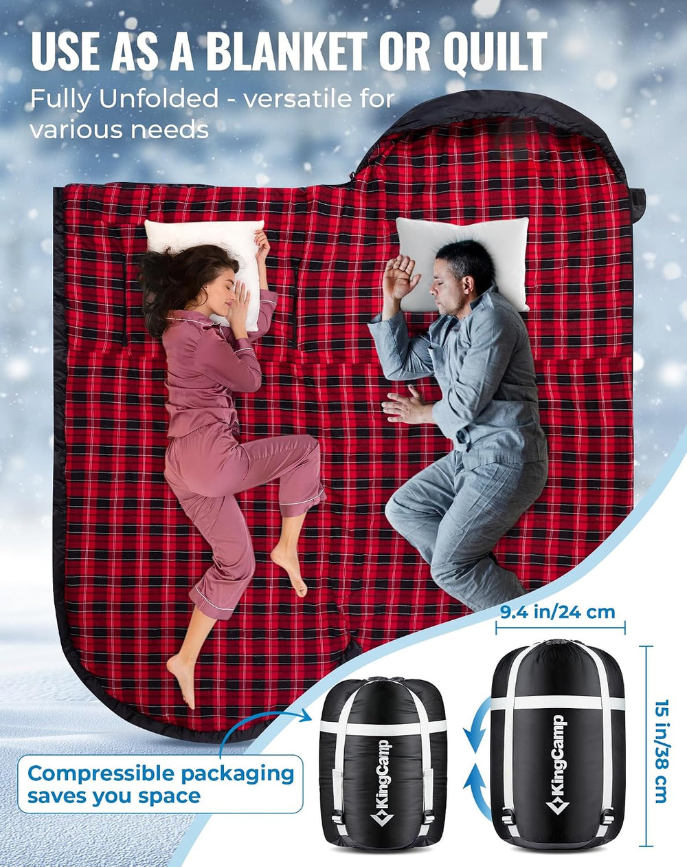 KingCamp Sleeping Bag for Adults Big & Tall 100% Flannel Sleeping Bag