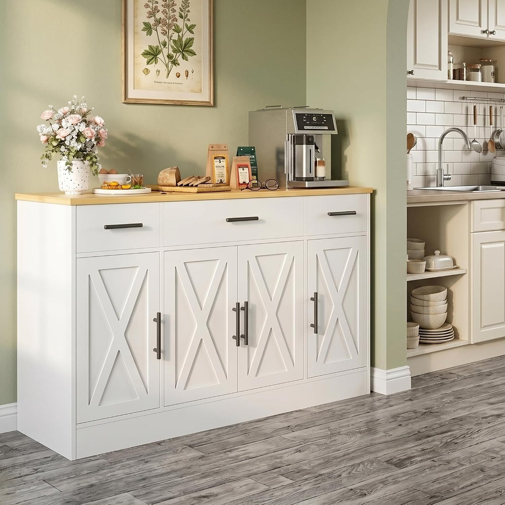 Vongrasig 53” Buffet Cabinet with Storage, Kitchen Coffee Bar, White
