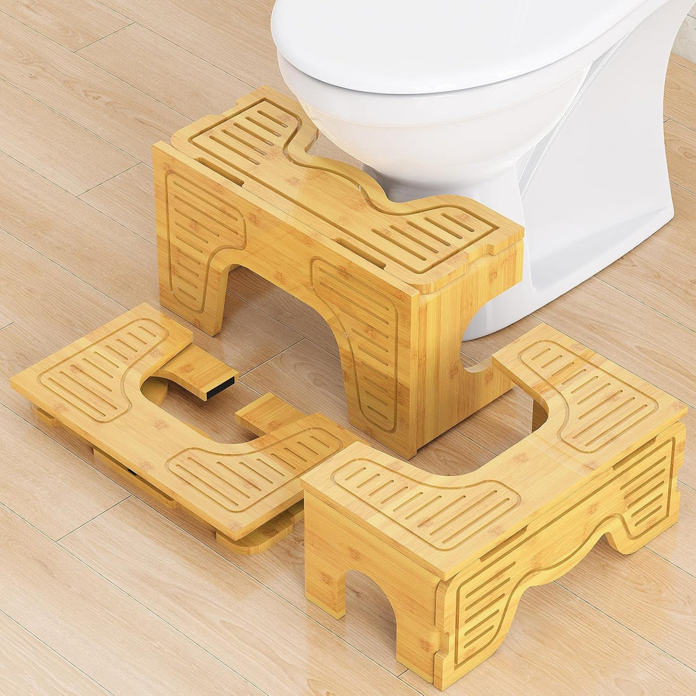 Bamboo Toilet Stool Adjustable Heights,Foldable Potty Stool for Adult