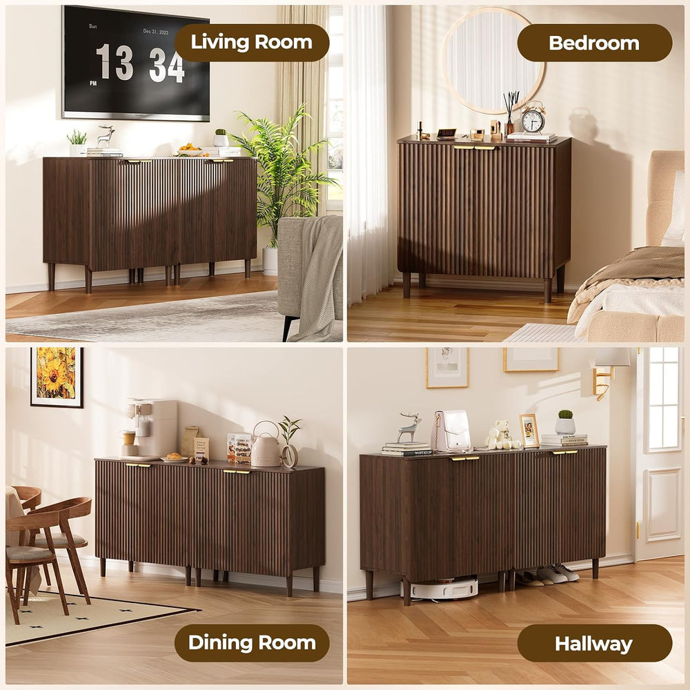 Wooden Storage Cabinets with 3-Level Adjustable Shelves, Walnut