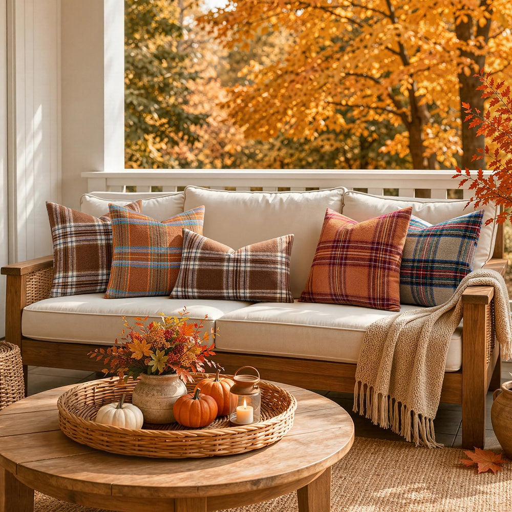 MIULEE Fall Plaid Decorative Lumbar Pillow Covers Set of 2 12x20 Brown