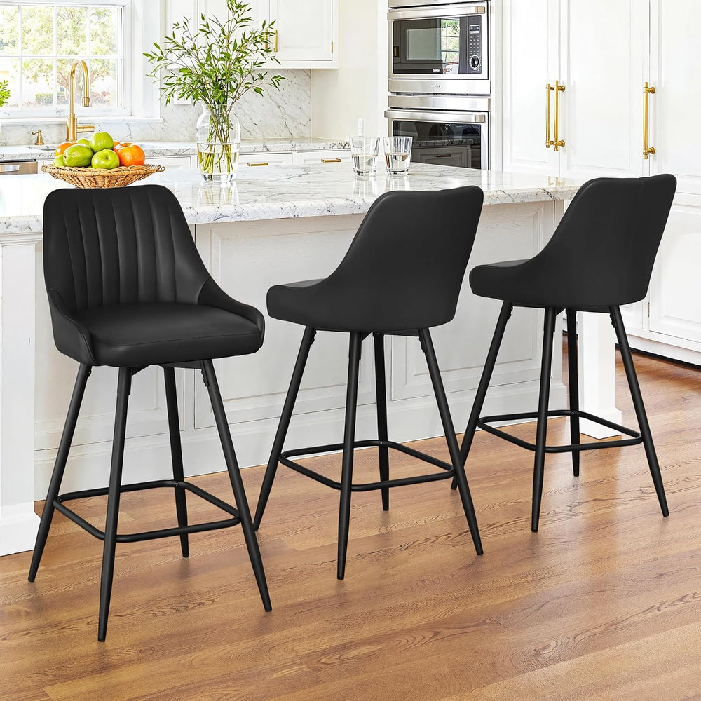 LUE BONA Counter Height Bar Stools Set of 3, 26'' Swivel Modern Barst...