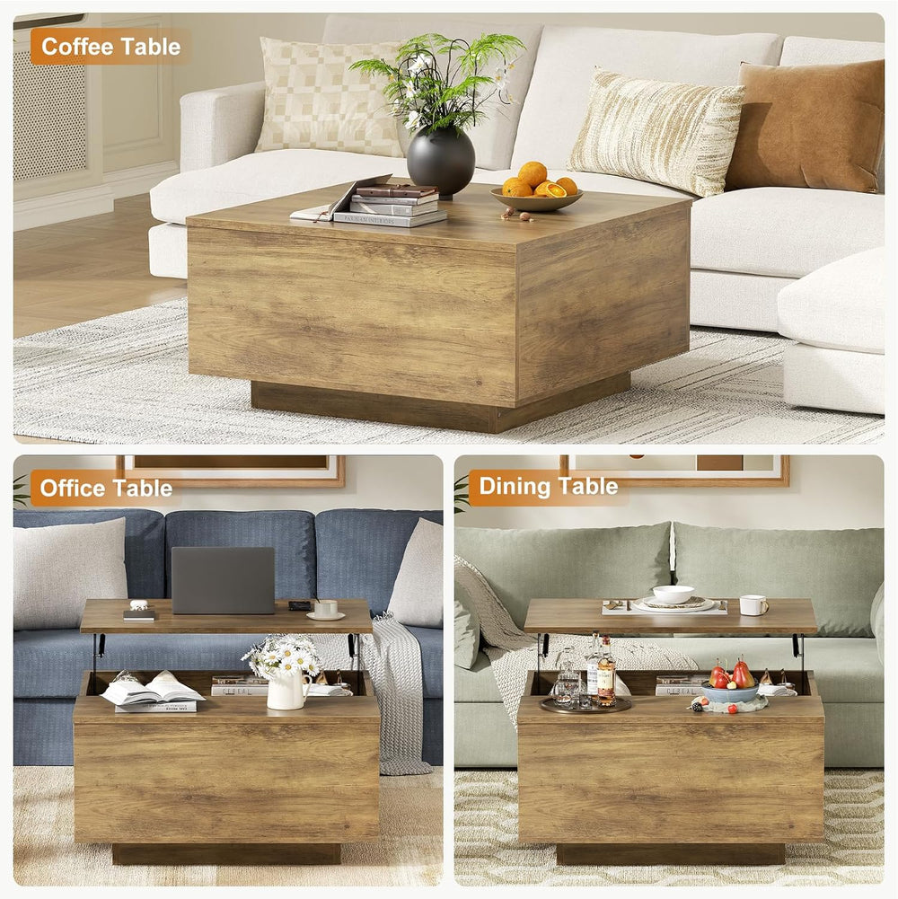 FABATO 31.5'' Lift Top Coffee Table Wood Center Table with Storage, Oak
