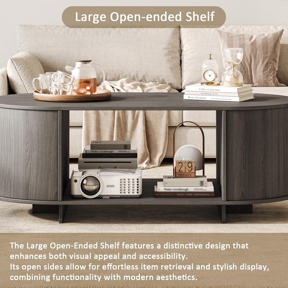 Modern Oval Coffee Table with Storage for Living Room, Grey
