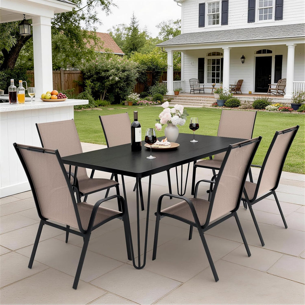 JEAREY Patio Dining Chairs Set of 6, Stackable Outdoor Chairs, Coffee