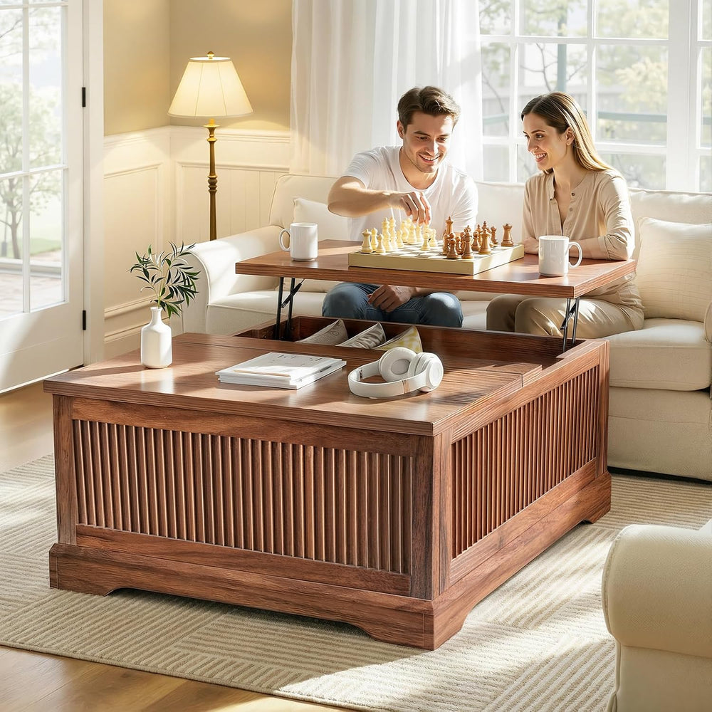 Memobarco Fluted Lift Top Coffee Table with Storage,Walnut