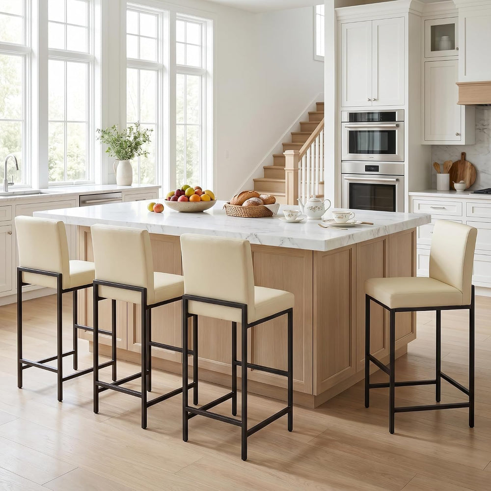 30 Inch Bar Height Bar Stools with Back Set of 2, Beige