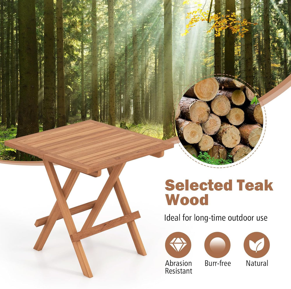 Tangkula Patio Folding Side Table, Teak Wood Square End Table with Slatted Ta...