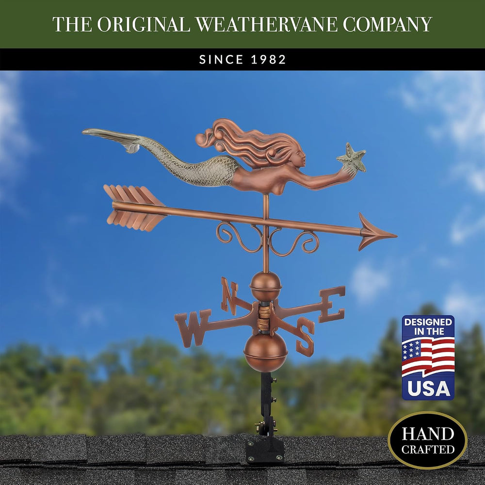 Little Mermaid Weathervane - Pure Copper Hand Finished Patina by Good Directions