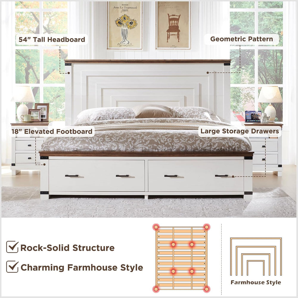 RedLemon 54" Farmhouse King Bed Frame with headboard, Antique White
