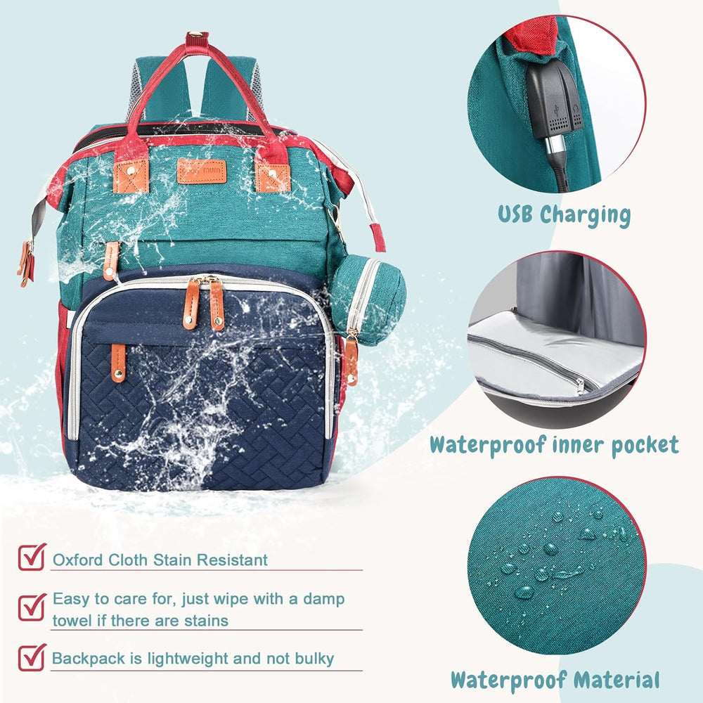 JOYCE Diaper Bag Backpack with Changing Station,Blue-Green