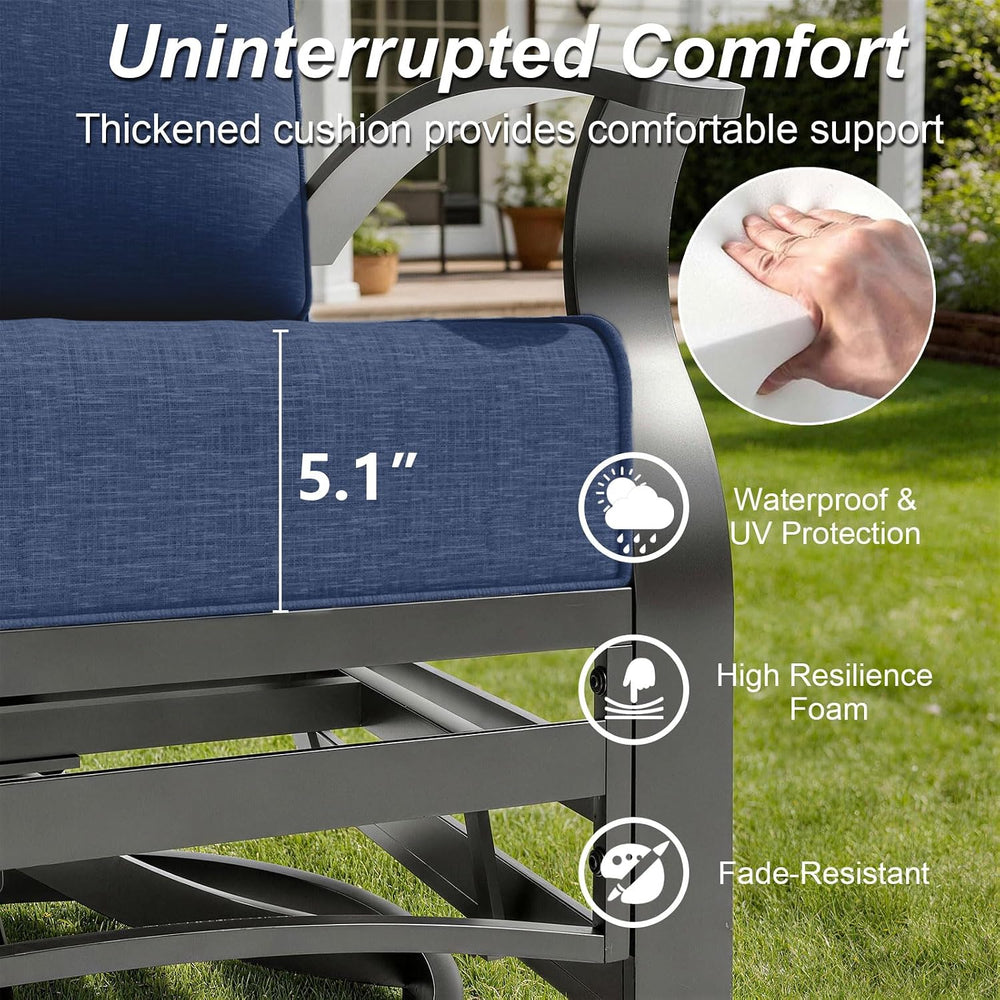 Gotland 5 Piece Patio Set, Aluminum Outdoor Swivel Chairs Set of 2 with 2 Ott...